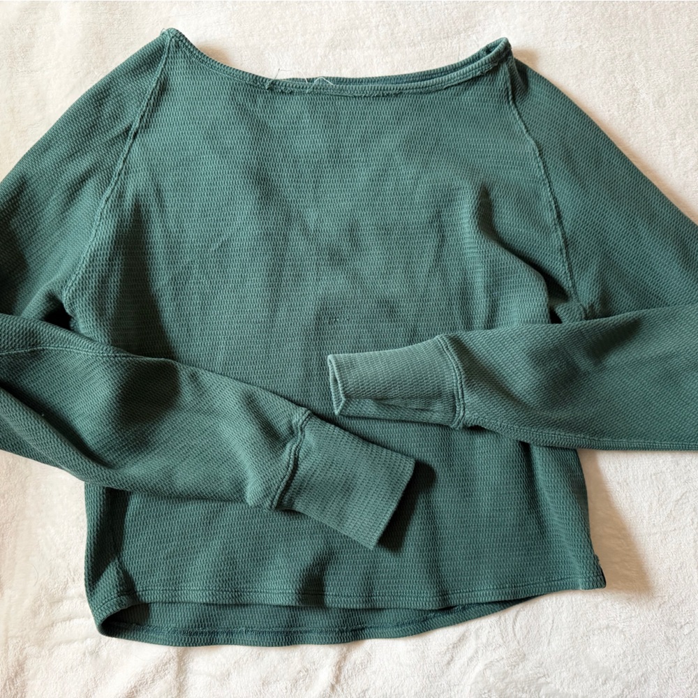 We The Free Deep Teal Waffle Knit Pullover